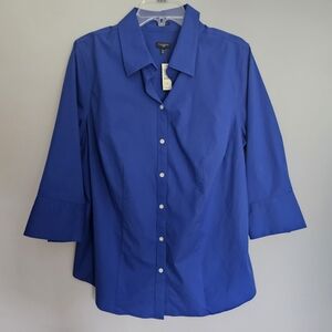 NWT Talbots Shirt Womens Size 16W Royal Blue Button Up Wrinkle Resistant